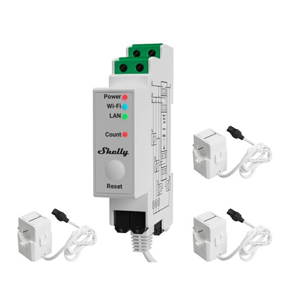 Shelly Pro 3-Phase Electrical Meter (DIN Mount) (120A)