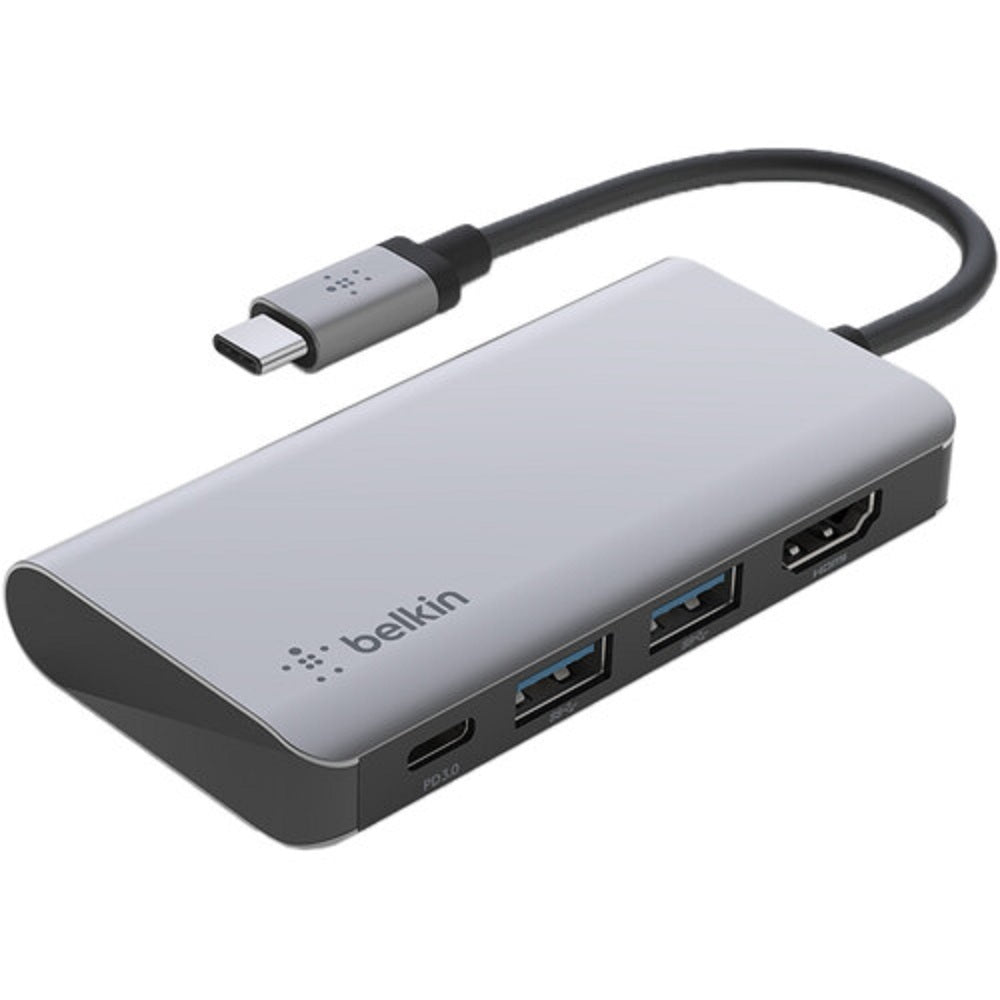 Belkin Connect USB-C® 4-in-1 Multiport Adapter - Space Grey (AVC006btSGY) - 100W Power Delivery, 4K HDMI Port, 5GBPS Data Transfer, Charge & Connect