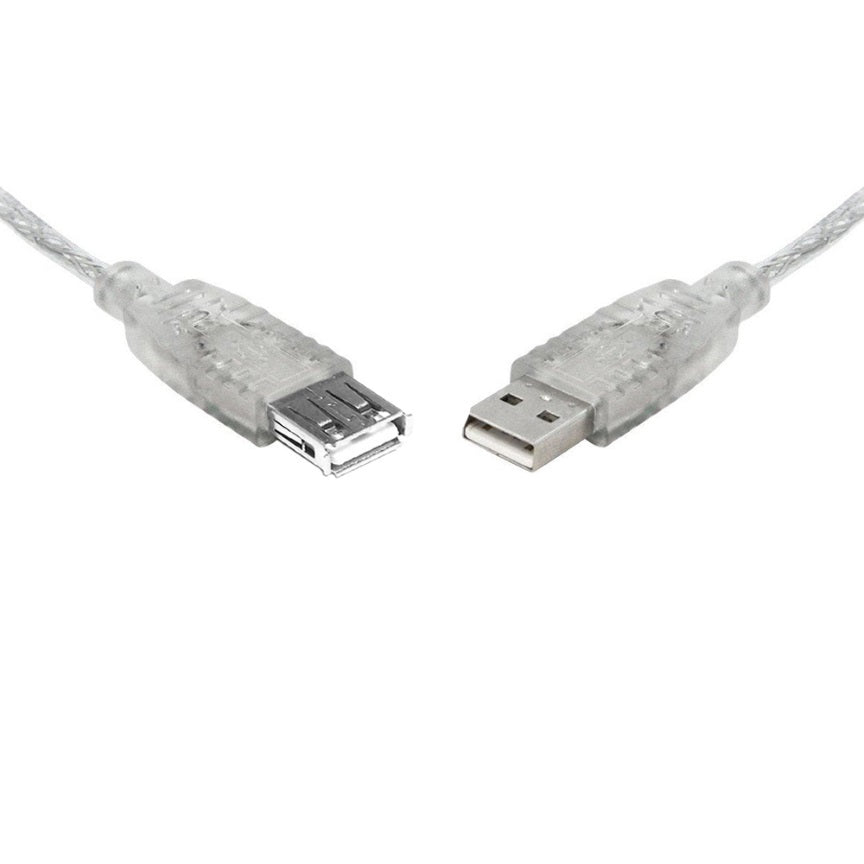 8Ware USB 2.0 Extension Cable 0.25m 25cm A to A Male to Female Transparent Metal Sheath Cable