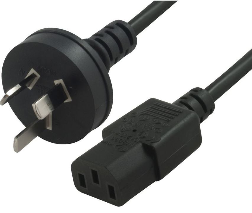 Hypertec AU Power Cable 2m - Male Wall 240v PC to Power Socket 3pin to IEC 320-C13 for Notebook/ AC Adapter Black AU Certified Retail Pack