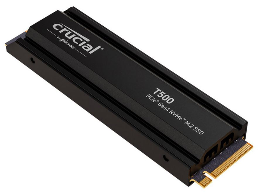 Crucial T500 2TB Gen4 NVMe SSD w Heatsink - 7400/7000 MB/s R/W 1200TBW 1440K IOPs 1.5M hrs MTTF DirectStorage Acronis True Image Adobe Creative Cloud