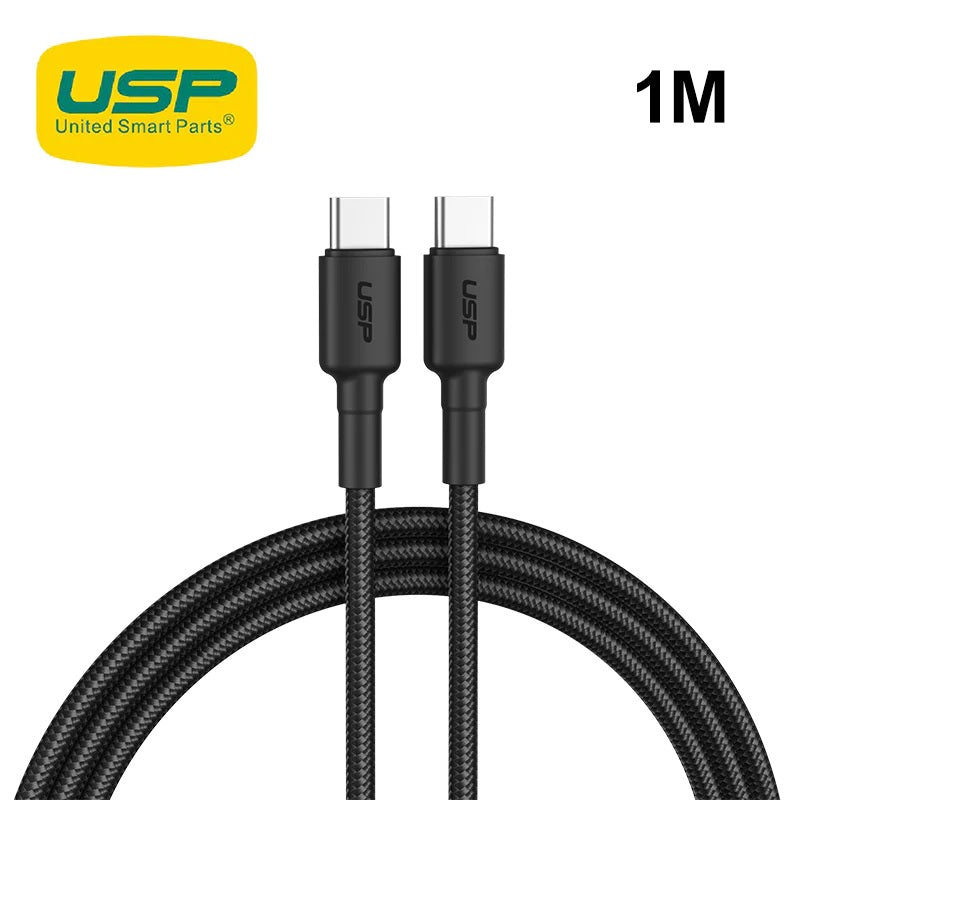 USP BoostUp USB-C to USB-C Cable (1M) - Black, 3A Fast and Safe Charge, Strong and Durable Nylon Braided, Anti-Break, Avoid Knotting