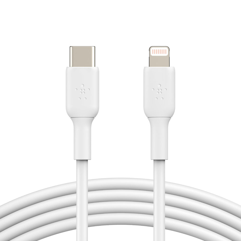 Belkin BoostCharge Lightning to USB-C Cable (1m/3.3ft) - White (CAA003bt1MWH), 8,000+ bends tested,480Mbps,PVC Cable,MFi Certified,USB-C PD,2YR.
