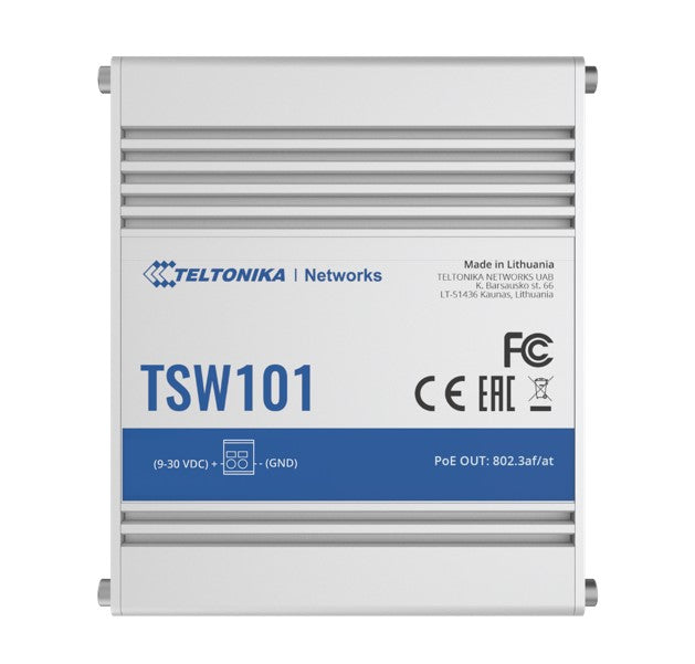 Teltonika TSW101 - Automotive Unmanaged PoE+ Switch, 112W, 4x PoE Ports, 9-30vDC Input