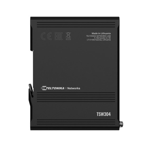 Teltonika DIN rail switch, unmanaged, 4 x Gigabit Ethernet Up to 1000 Mbps, power supply voltages (7-57 VDC and 9-40 VAC)