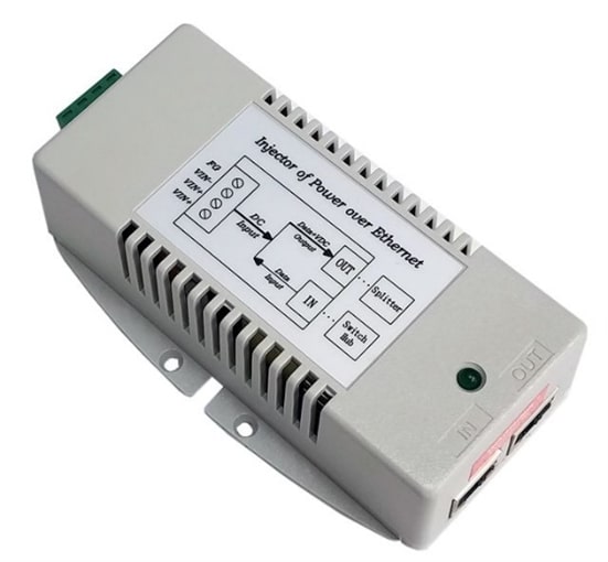 Ubiquiti Tycon Power 10-36VDC IN 24VDC 24W OUT DC to DC Converter and Gigabit 4 pair POE inserter. 1,2,4,5V+; 3,6,7,8V-,Shielded, -40 to +70C