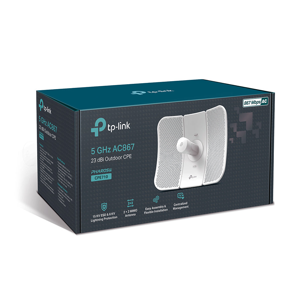 TP-Link CPE710 5GHz AC 867Mbps 23dBi High-gain Directional Outdoor CPE, IP65 Weather Proof, Lightning Protection, Passive POE, Centralised Management,