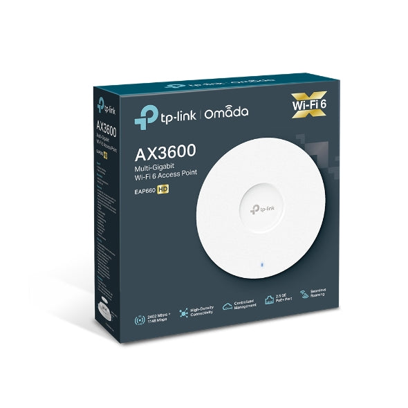 TP-Link EAP660 HD AX3600 Wireless Dual Band Multi-Gigabit Ceiling Mount Access Point, 2402Mbps @ 5GHz Omada, POE+, SNMP, MU-MIMO, QoS, Mountable