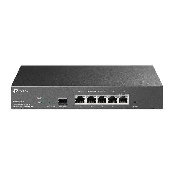 TP-Link TL-ER7206 SafeStream Gigabit Multi-WAN VPN Router, 4 WAN Ports: 1 Gigabit SFP WAN port, 1 Gigabit RJ45 WAN Port, 2 Gigabit WAN/LAN,Omada
