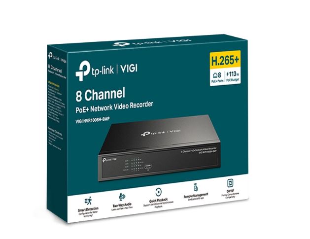 TP-Link VIGI NVR1008H-8MP 8 Channel PoE Network Video Recorder, 24/7 Continuous Recording,4K HDMI Video Output & 16MP Decoding Capacity (LD)