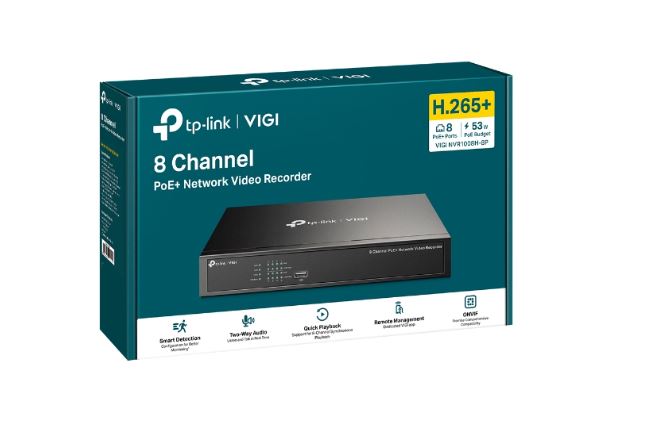TP-Link VIGI NVR1008H-8P 8 Channel PoE+ Network Video Recorder, 53W PoE Budget, H.265+, 4K Video Output & 16MP Decoding Capacity 3Y (LD)