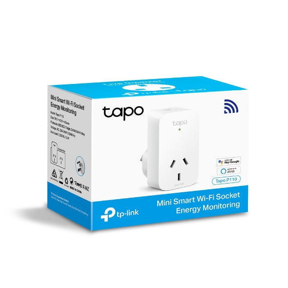 TP-Link Tapo P110 Mini Smart Wi-Fi Socket, Energy Monitoring, Tapo App, Remote Control, Schedule & Timer, Voice Control, Away Mode, Easy Setup (1-Pack)