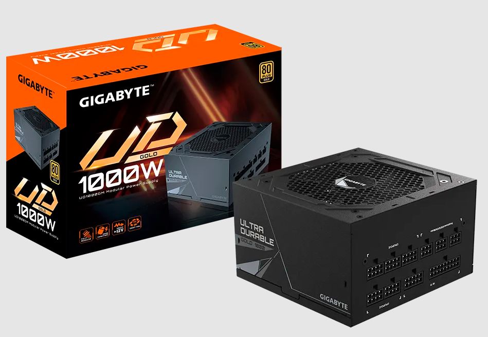 Gigabyte UD1000GM 1000W ATX PSU Power Supply  80+ Gold >90% 120mm Fan Black Flat Cables Single +12V Rail Japanese  >100K Hrs