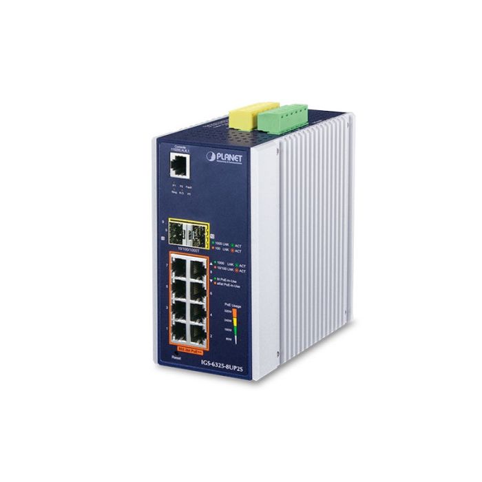 Industrial L3 8-Port 10/100/1000T 802.3bt PoE + 2-Port 1G/2.5G SFP + Managed Ethernet Switch