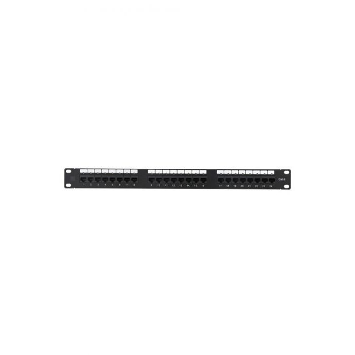 Datamaster Cat6 1RU 24-Port Patch Panel with integrated rear Cable Management loops (Compatible with Cat5e)