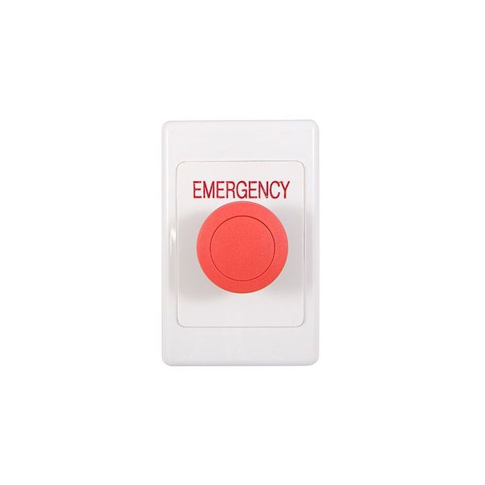 Smart Plastic GPO Plate RED Mushroom Button, Text = EMERGENCY